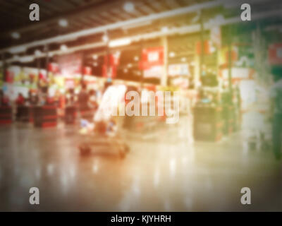 Blurred background of  Cashier booth at supermarket store Stock Photo