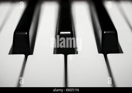 The detail of shining dusty electrical piano keyboard. This image could be used with topic of music. Stock Photo