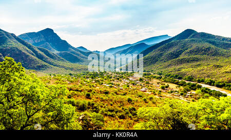 View of the Valley of the Elephant with the village of Twenyane along the Olifant River in Mpumalanga Province in northern South Africa Stock Photo