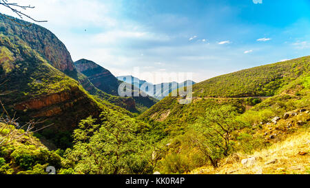 View of the Valley of the Elephant from Abel Erasmus Pass with the J.G Strijdom tunnel in the distant in Limpopo Province in the northern South Africa Stock Photo