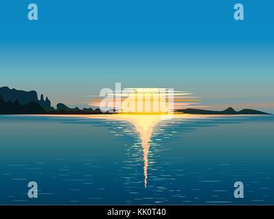 Landscape at sunset, vector illustration Stock Vector