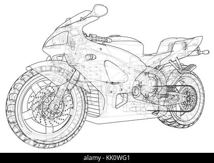 Sports bike technical wire-frame. EPS10 format. Vector created of 3d Stock Vector