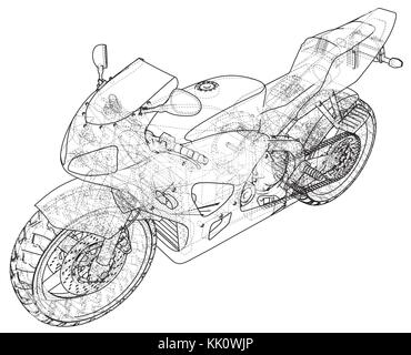 Sports bike technical wire-frame. EPS10 format. Vector created of 3d Stock Vector