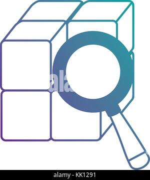 cube with blocks with magnifying glass Stock Vector