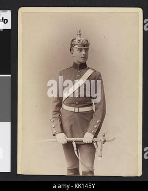 This portrait photograph of Albert Schutz, part of the Sam Eyde archive, shows Schutz in a historical uniform. The image is a classic example of cabinet card photography, a popular style in the late 19th and early 20th centuries. Stock Photo