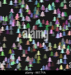 Seamless chaotic winter holiday background - pine tree pattern Christmas vector design Stock Vector