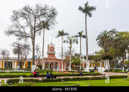 Historic building heritage and architecture: Biblioteca Municipal or Library, in the Parque Municipal local park in the suburb of Barranco, Lima, Peru Stock Photo