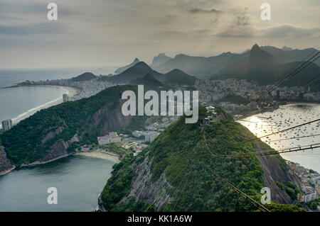 Photo taken in Rio de Janeiro, Brazil August 2017: View from Sugarloaf Mountain over the City during sunset Stock Photo