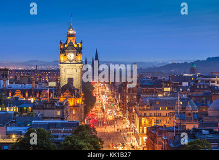 edinburgh view down princes street at night edinburgh skyline Edinburgh new town Princes street Edinburgh city centre Edinburgh Scotland UK GB Europe Stock Photo