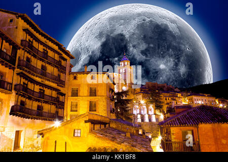 Full moon scenery.Village scenical .Looking at the stars. Stock Photo