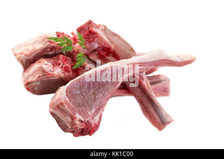 fresh spare ribs : raw lamb on white background Stock Photo