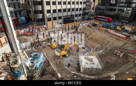 The Whole Block Site, the building construction site for the new entrance from Cannon Street to Bank Station, BSCU (Bank Station Capacity Upgrade) Stock Photo
