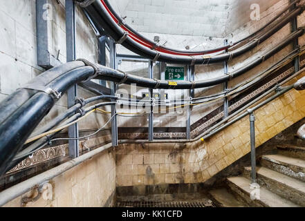 Cables for BSCU works in the disused King William Street Station, former underground northern terminus of the City and South London Railway, London Stock Photo