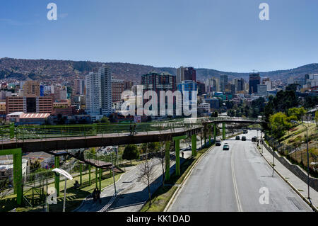 Photo taken in August 2017 in La Paz Bolivia, South America: View over La Paz Bolivia Skyscrapers Stock Photo