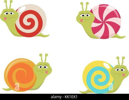 A set of cartoon candy snails. A vector illustration of decorative snails Stock Vector