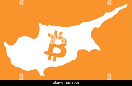 Cyprus map with bitcoin crypto currency symbol illustration Stock Vector