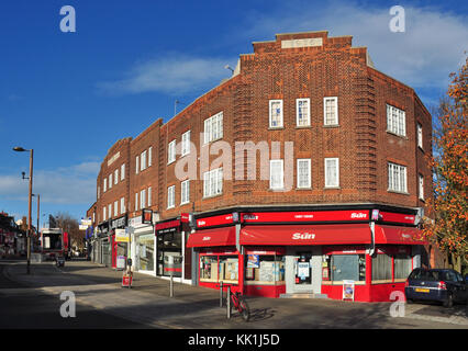 Shops at the botton of Leys Avenue, Letchworth Garden City, Hertfordshire, England, UK Stock Photo