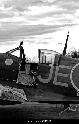 WWII Spitfire fibreglass mockup on its dispersal point on a Northumberland airfield Stock Photo