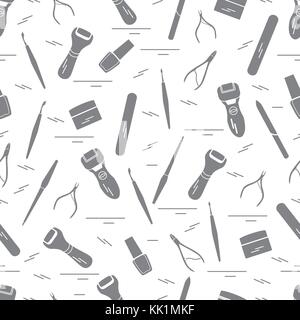 Seamless pattern with variety tools for manicure and pedicure. Personal care. Design for banner, poster or print. Stock Vector