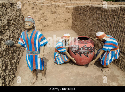 Scene from life in Huaca Pucllana Pyramid, Miraflores District, Lima, Peru Stock Photo