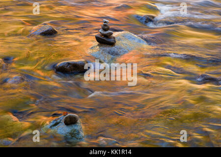 Rock cairn, Swift River, Kancamagus Highway, New Hampshire Stock Photo
