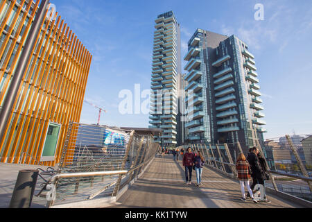 MILAN, ITALY, NOVEMBER 11, 2017 - View of Solaria, Solea and Aria Towers, inside 'Porta Nuova' Area near Garibaldi train station in Milan (Milano), It Stock Photo