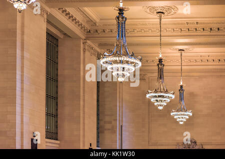 New York City - December 28, 2015: Beaux-Arts style waiting hall decorated with chandeliers in Grand Central Terminal in New York City. Stock Photo