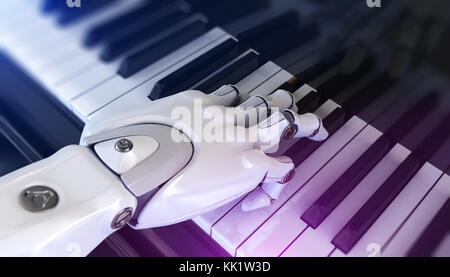 Robot Plays the Piano. 3d Illustration Stock Photo