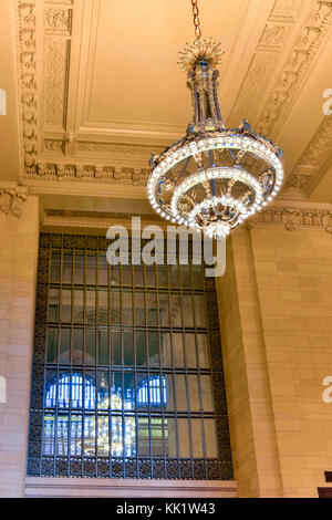 New York City - December 28, 2015: Beaux-Arts style waiting hall decorated with chandeliers in Grand Central Terminal in New York City. Stock Photo