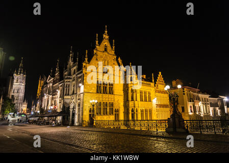 Bridge of Saint Michael at night in the medieval city of Ghent, Belgium Stock Photo