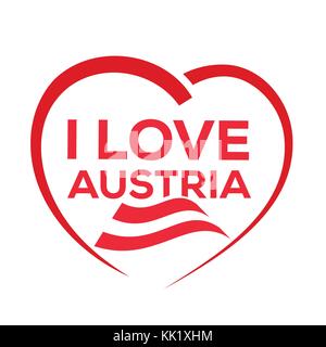 I love austria with outline of heart and austrian flag, icon design, isolated on white background. Stock Vector