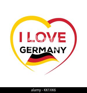I love germany with outline of heart and german flag, icon design, isolated on white background. Stock Vector