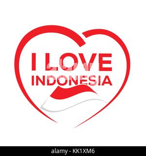 I love indonesia with outline of heart and indonesian flag, icon design, isolated on white background. Stock Vector