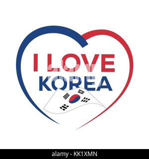 I love south korea with outline of heart and flag of south korea, icon design, isolated on white background Stock Vector