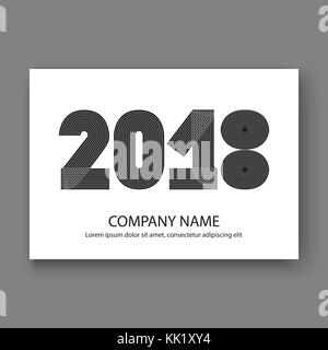 Cover Annual Report numbers 2018, modern design black on white background horizontal, year 2018 in thin lines striped minimalist, numbers written with Stock Vector