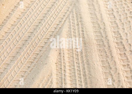 numerous tire tracks in the sand at a Southampton ocean beach, southampton, ny Stock Photo