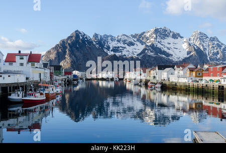 In fishing village called Henningsvaer, in Lofoten, Norway Stock Photo