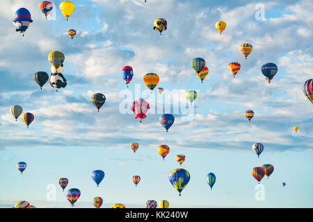 ALBUQUERQUE, NM - OCTOBER 13: Balloons fly over Albuquerque during Albuquerque Ballon Festival on October 13, 2017 Stock Photo