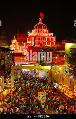 Aerial view of Dagadu Seth Ganapati decorated pandal, replica of Brahmanaspati Temple, Pune Stock Photo