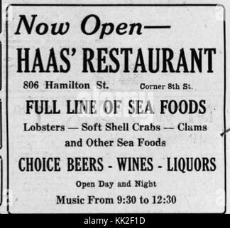 1934   Haas Restaurant Opening   14 Jul MC   Allentown PA Stock Photo