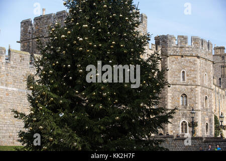 Windsor, UK. 27th Nov, 2017. A Christmas tree presented to the town of Windsor by the German town of Coburg outside Windsor Castle. Credit: Mark Kerrison/Alamy Live News Stock Photo