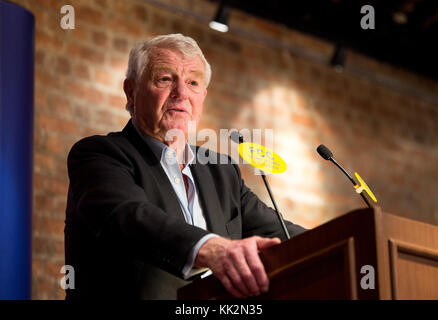 Hong Kong, Hong Kong SAR, CHINA. 28th Nov, 2017. HONG KONG SAR, CHINA: November 28, 2017. Lord Paddy Ashdown of Norton-sub-Hamdon gives a politically inflamed speech on the Basic Law in the Foreign Correspondents Club, Central Hong Kong Credit: Jayne Russell/ZUMA Wire/Alamy Live News Stock Photo