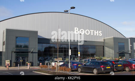 Burscough, Lancashire, UK. 28th November, 2017. Booths luxury Supermarket chain for Sale.  Upmarket supermarket Booths,  is reportedly up for sale for between £130m and £150m after reporting losses & poor trading results in the last financial year of 6.3 million pounds.  Based in Lancashire the upmarket food store company has been owned by the same family for five generations. Credit: MediaWorldImages/Alamy Live News Stock Photo