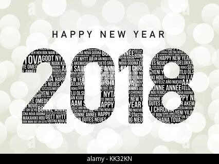 Happy New Year 2018 in different languages all over the world Stock Vector