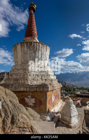 STUPA at LEH PALACE which was originally build by Sengge Namgyal in the 16th century and has been rebuilt recently - LEH, LADAKH, INDIA Stock Photo