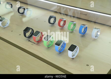 Shanghai,China - july 10 2015: Lujiazui Apple store:Apple watch in the display cabinet Stock Photo