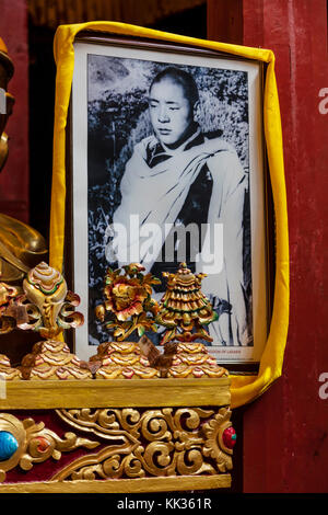 A black and white photograph of a high lama at HEMIS MONASTERY established in 1672 AD - LEH VALLEY, LADAKH Stock Photo