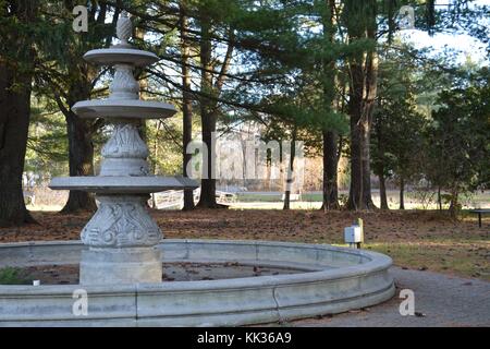 Victorian arched bridges, islands and fountains in Crandall Park in Glens Falls, Upstate New York, United States of America in the Autumn Stock Photo