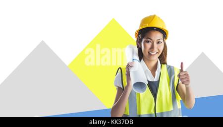 Digital composite of Woman Construction worker with minimal shapes Stock Photo