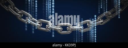 Digital composite of Code number binary lines over chain Stock Photo